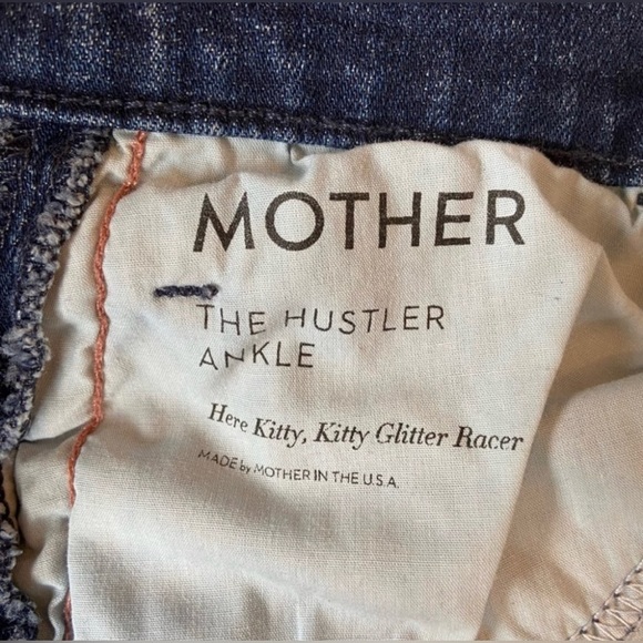 MOTHER Hustler Ankle Crop Stretch Denim Here Kitty Kitty Glitter Racer Excellent - Picture 13 of 15